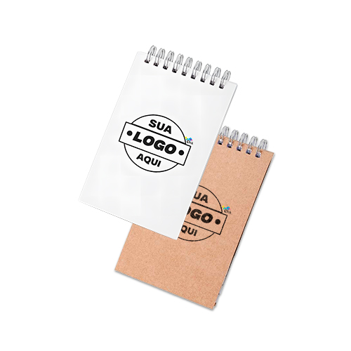Bloco de Anotações Ecológico com wire-o cerca de 70 folhas brancas pautadas.

Altura: 14,5cm
Largura: 8,8cm

Medidas aproximadas para gravação (CxL): 10x7cm.
